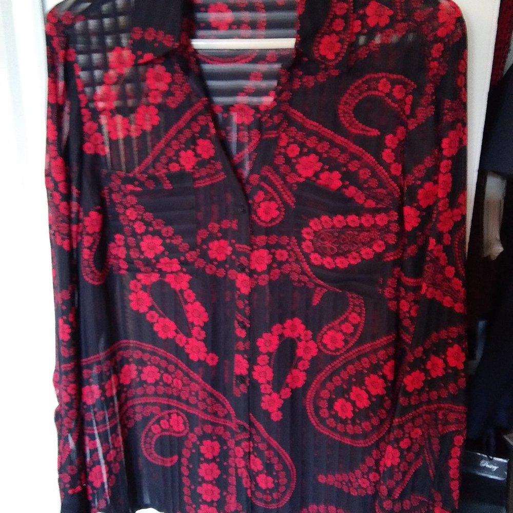 Express Red & Black Button Down